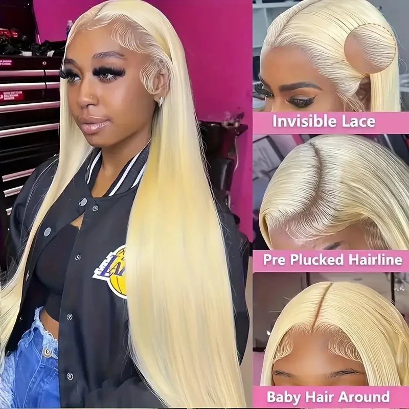 

Alimice 613 Lace Front Blonde Straight Wig Human Hair 13x4 Lace Front Wigs Human Hair Pre Plucked with Baby Hair 180% Density
