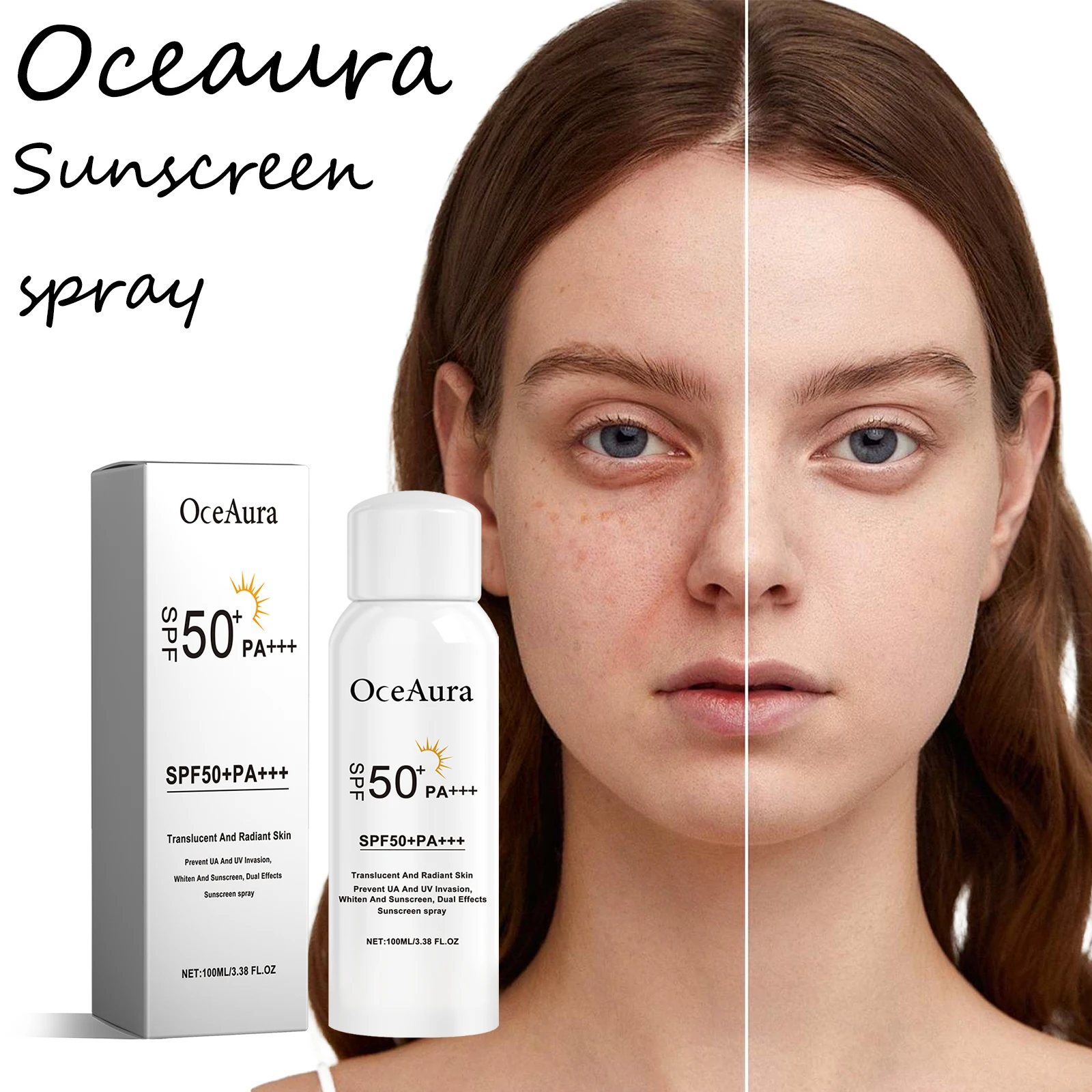 

Oceaura 100ml Rice Extract Sunscreen Spray Prevent UV Protect Skin Moisturizing Glowing Tone Smoothing Spf50+ Sunscreen Spray