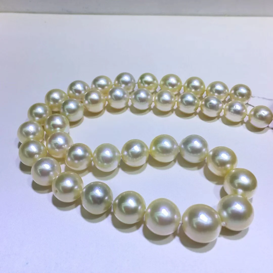 

MADALENA SARARA 9mm-11mm Saltwater Pearl Strand Women Necklace Southsea Gold Pearl Champagne Round Shape Good Quality Customize