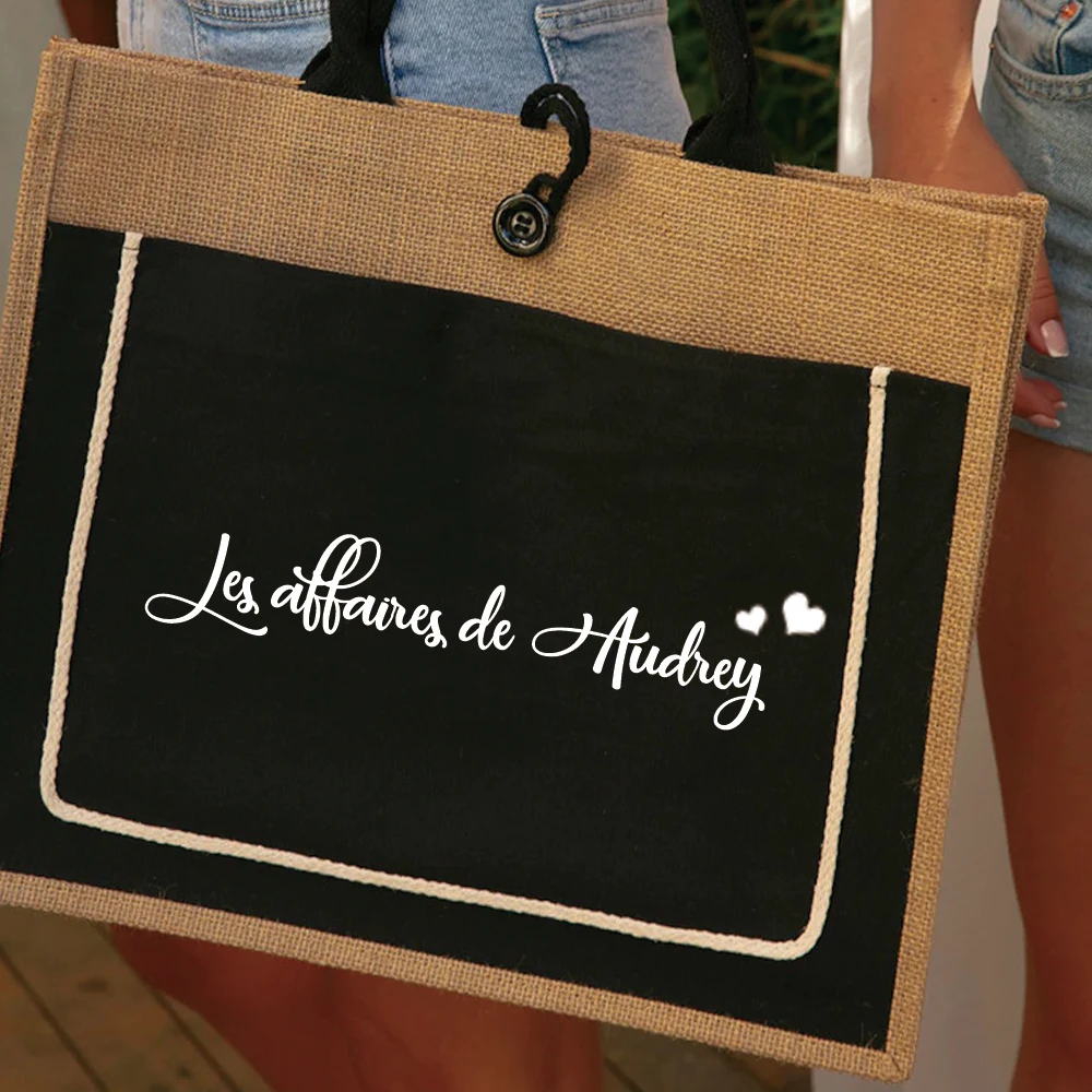 Personalized Name Reusable Shopping Bag for Women, Casual Beach Bag, Custom Bridesmaid Gift, Holiday Gifts, Wedding Printed Bag