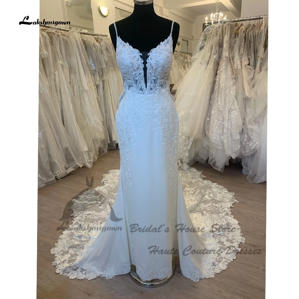Lakshmigown Luxuriöse Spitzen-Meerjungfrauen-Hochzeitskleider 2026 Rückenfreie Sexy Kirchen-Brautkleider mit Langer Schleppe, Perlenstickerei und Spaghettiträgern – Detail 8