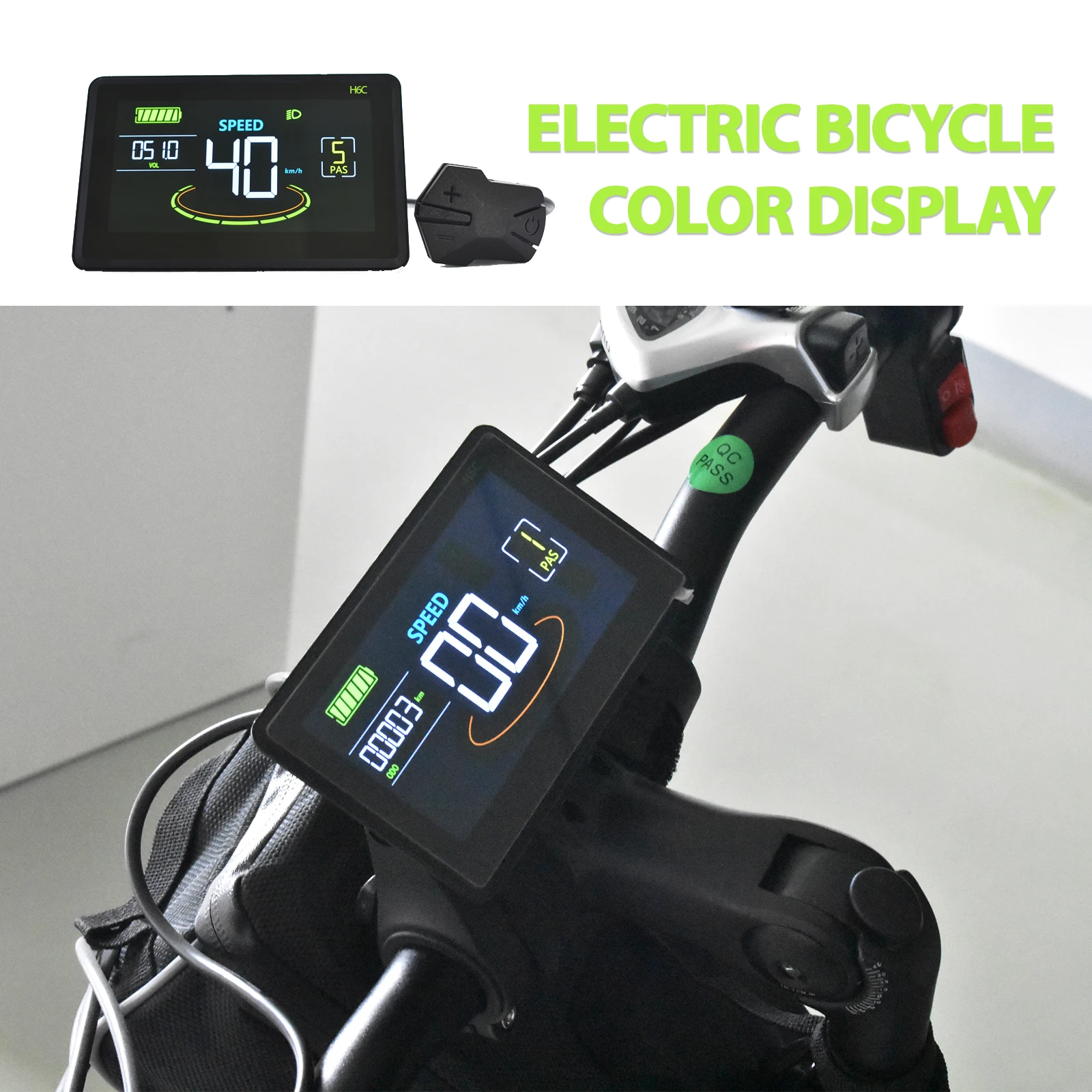 H6C MTB Electric Bicycle Computer Riding Speedometer Digital Horizontal Screen Odometer Color Wired Bicycle Accessories