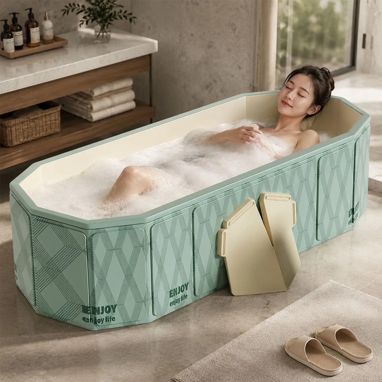 1 Stück Faltbare Badewanne für Erwachsene, Tragbare Große Einweichwanne mit Verstärkter Stütze, Dickes Wasserdichtes PVC, Heim-Spa-Bad