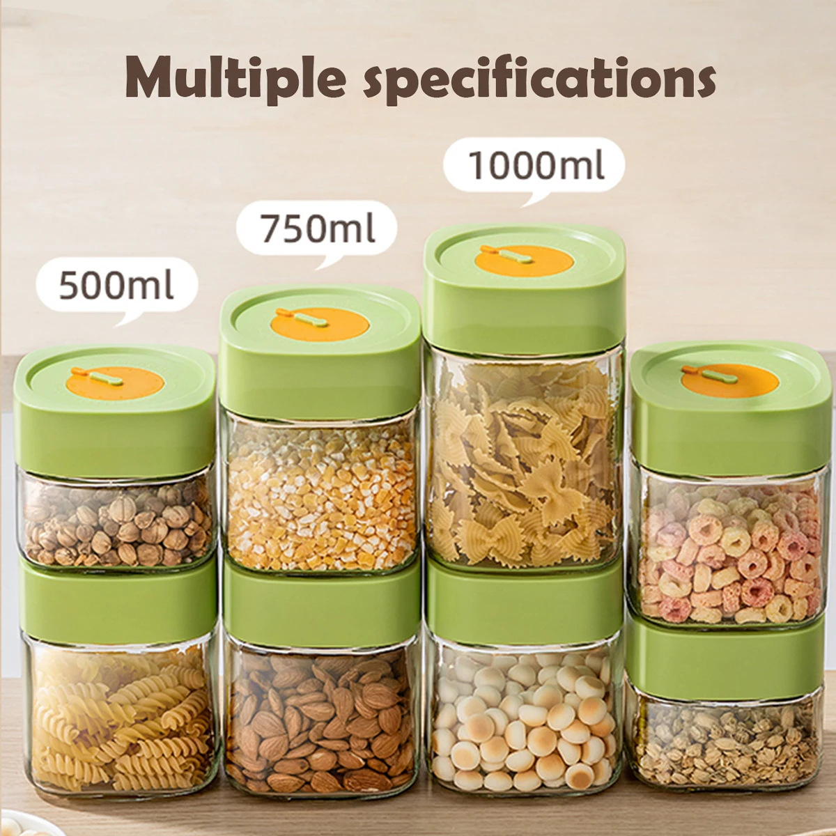 WMMO 1PC Glass Storage Jar Time-Recordable Food Storage Container Fresh Preservation for Snacks Cereal Candies Cereal Dispenser