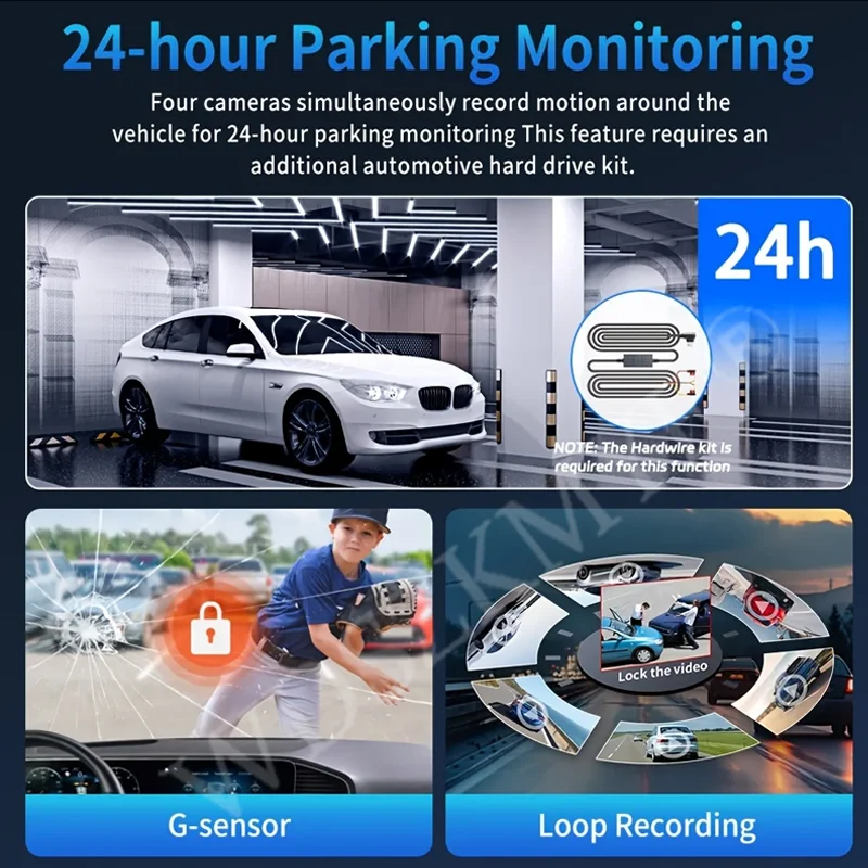 3/4 قنوات 360 °   DashCam WIFI مسجل فيديو 1080P سيارة DVR 24H شاشة ركن السيارة الجبهة اليمنى الرؤية الخلفية للرؤية الليلية الصندوق الأسود