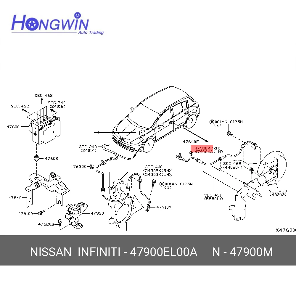 Front Rear Wheel Speed ABS Sensor For Nissan Tiida (C11) (SC11) Versa I HR16DE MR18DE 47910EL00A 47900-EL00A 47901EL00A 47900