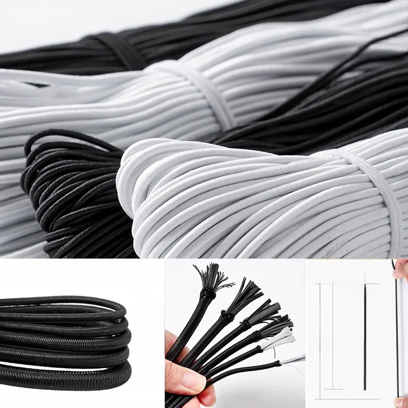 Corde élastique ronde en Latex, 1-10mm, noir et blanc, bande de caoutchouc, Trampoline, corde élastique pour Tendon de vache, couture, accessoires de bricolage