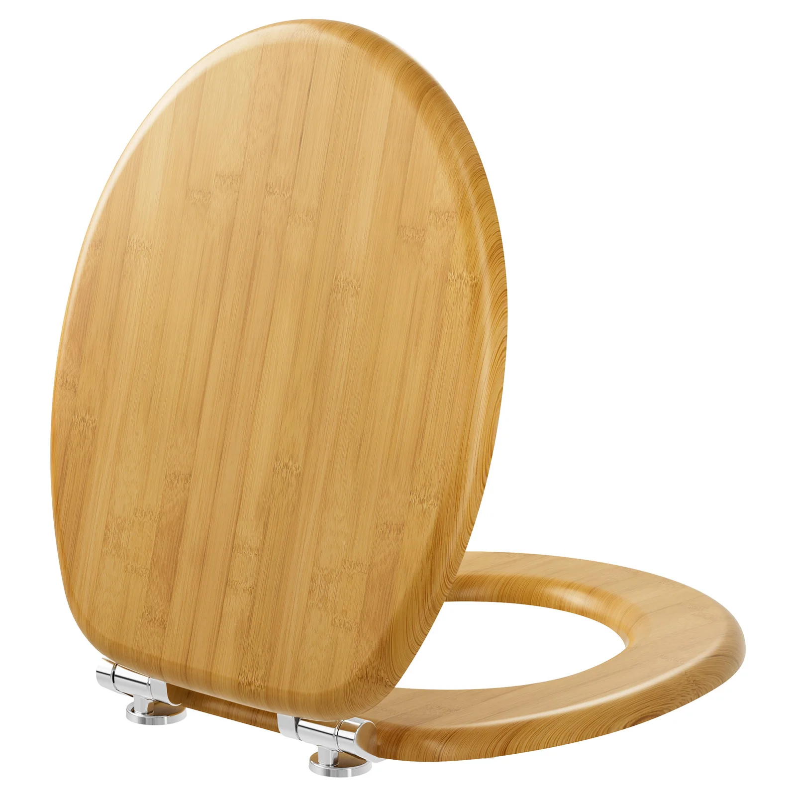 Abattant WC avec frein de chute silencieux, bois naturel compressé décor bambou en forme O, antibactérien, durable, clip-on