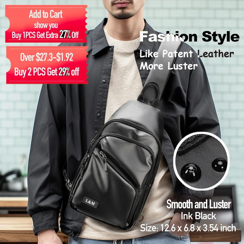 Male Sling Bag Waterproof, Brand L&M Men's Shoulder Bags Lightweight, High-quality Chest Packet, Causal Style Cross Backpack