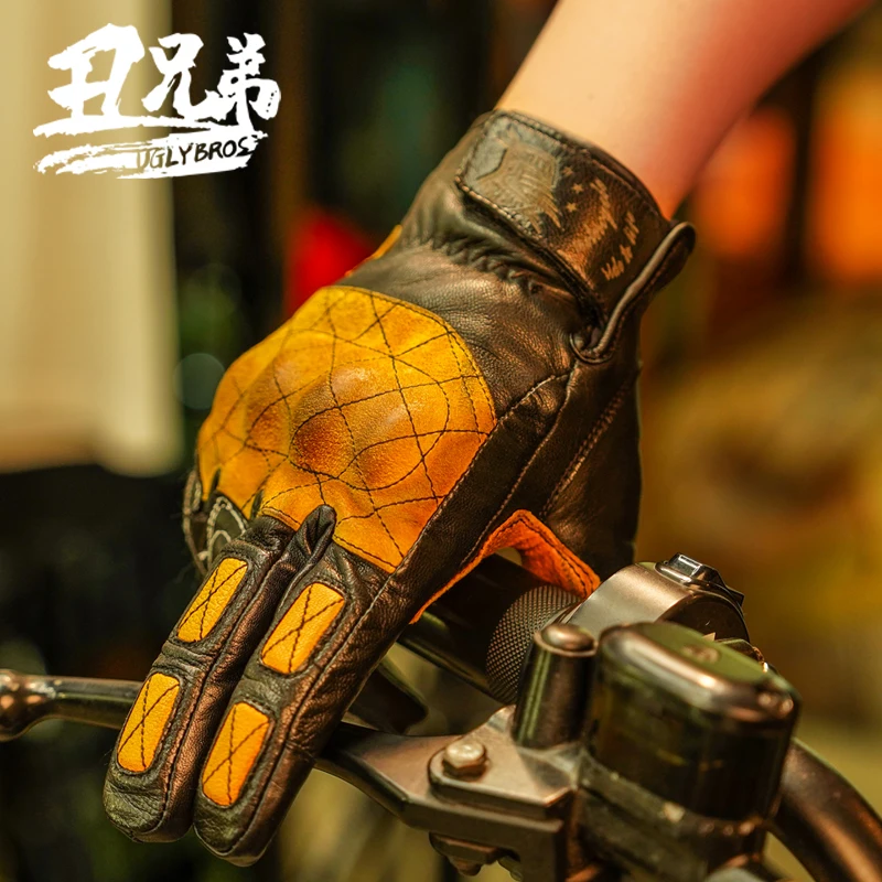 

UGLYBROS Retro Leather Motorcycle Motocross Gloves Men‘s Motorbike Riding Touch Screen Moto Guantes Gloves Waterproof Windproof
