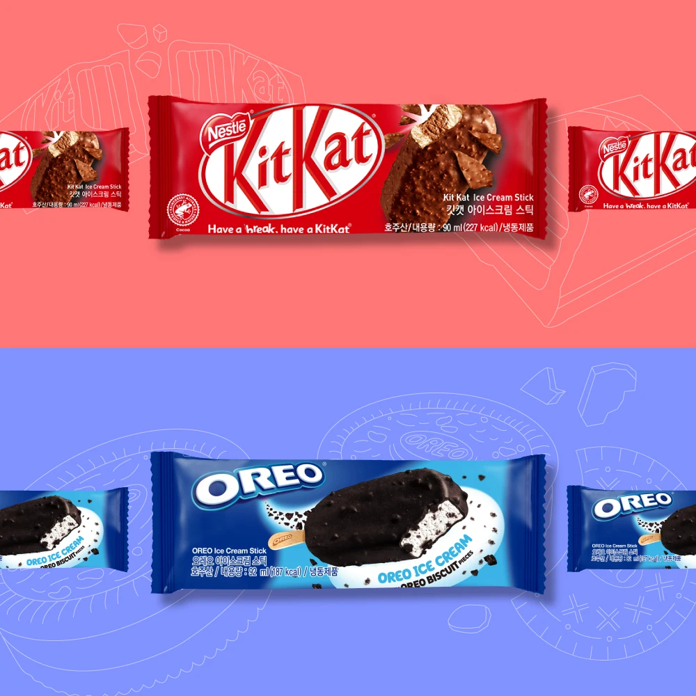 1 + 1) Choose a small amount of Kit Kat & Oreo Premium Ice Cream