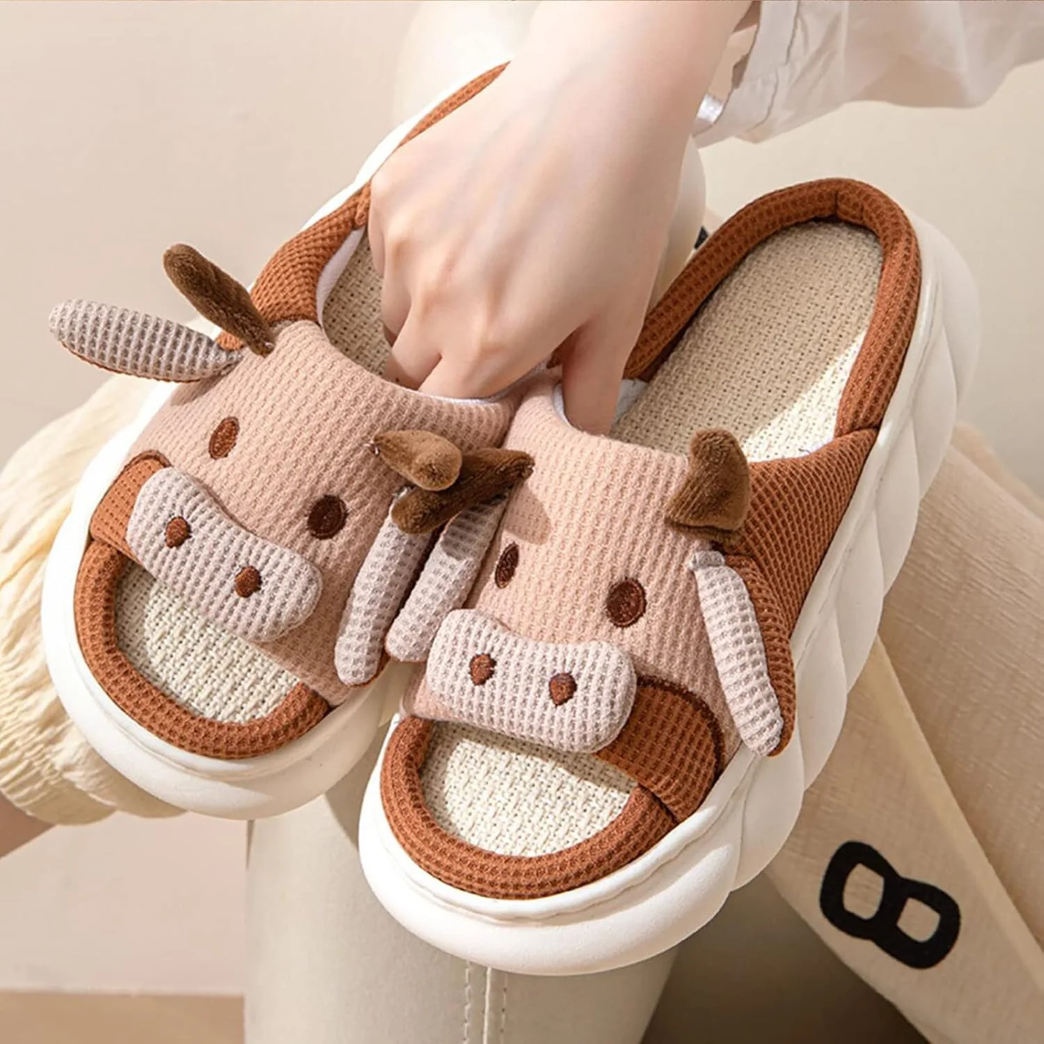 Cartoon Animal Shape Slippers, Womens Four Seasons Home Linen Slippers