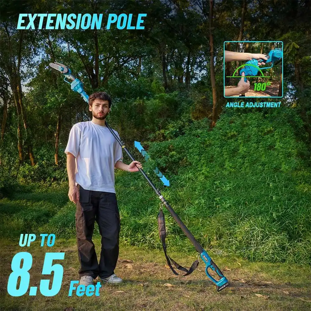 2-in-1 Akku-Teleskop-Astsäge 2,5m mit 6/8 Zoll Kettensäge für hohe Äste – Gartenpflege und Baumschnitt-Werkzeug – Detail 8