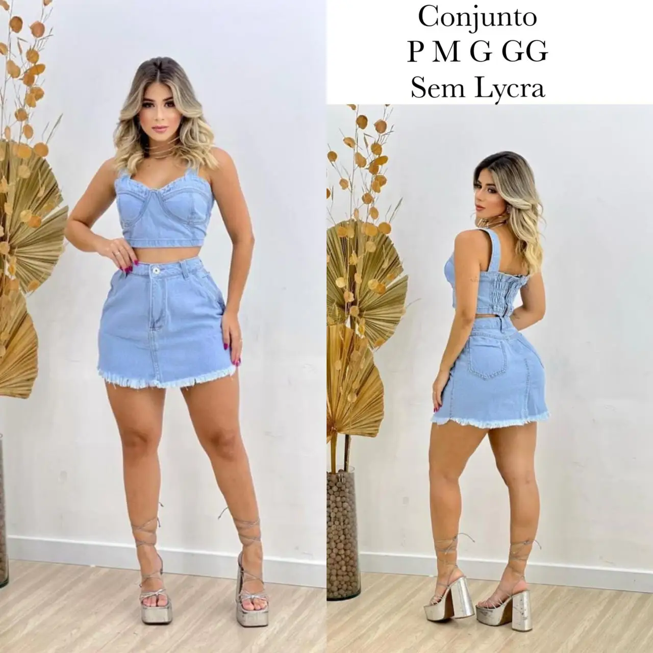 Conjunto jeans Camila saia + cropped