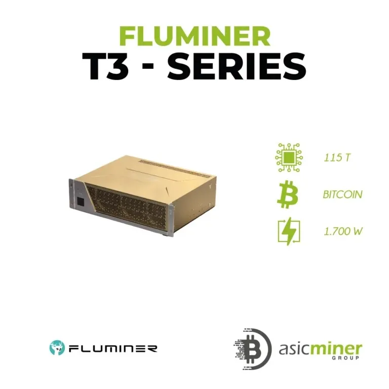 

Air Cooling Asic Miner Fluminer T3 115T 1700W 14.78J/Th Mining Machine Crypto Sah-256 Btc Miner T3 Fluminer