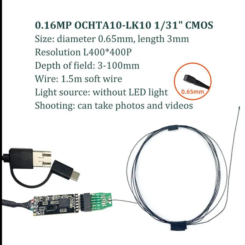 400*400 OCHTA10 endoscope camera module 0.65mm diameter super mini camera can be used on Android/PC