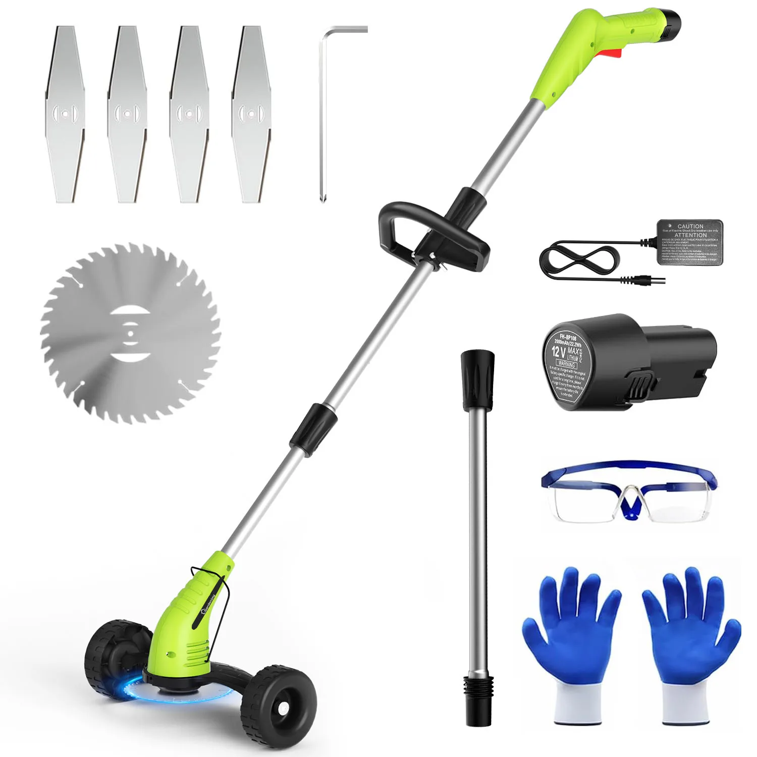

Аккумуляторный триммер Gardenjoy 12В с роликовым колесом, 1 аккумулятор 2.0Ач, регулируемый, легкий, для стрижки травы и сорняков