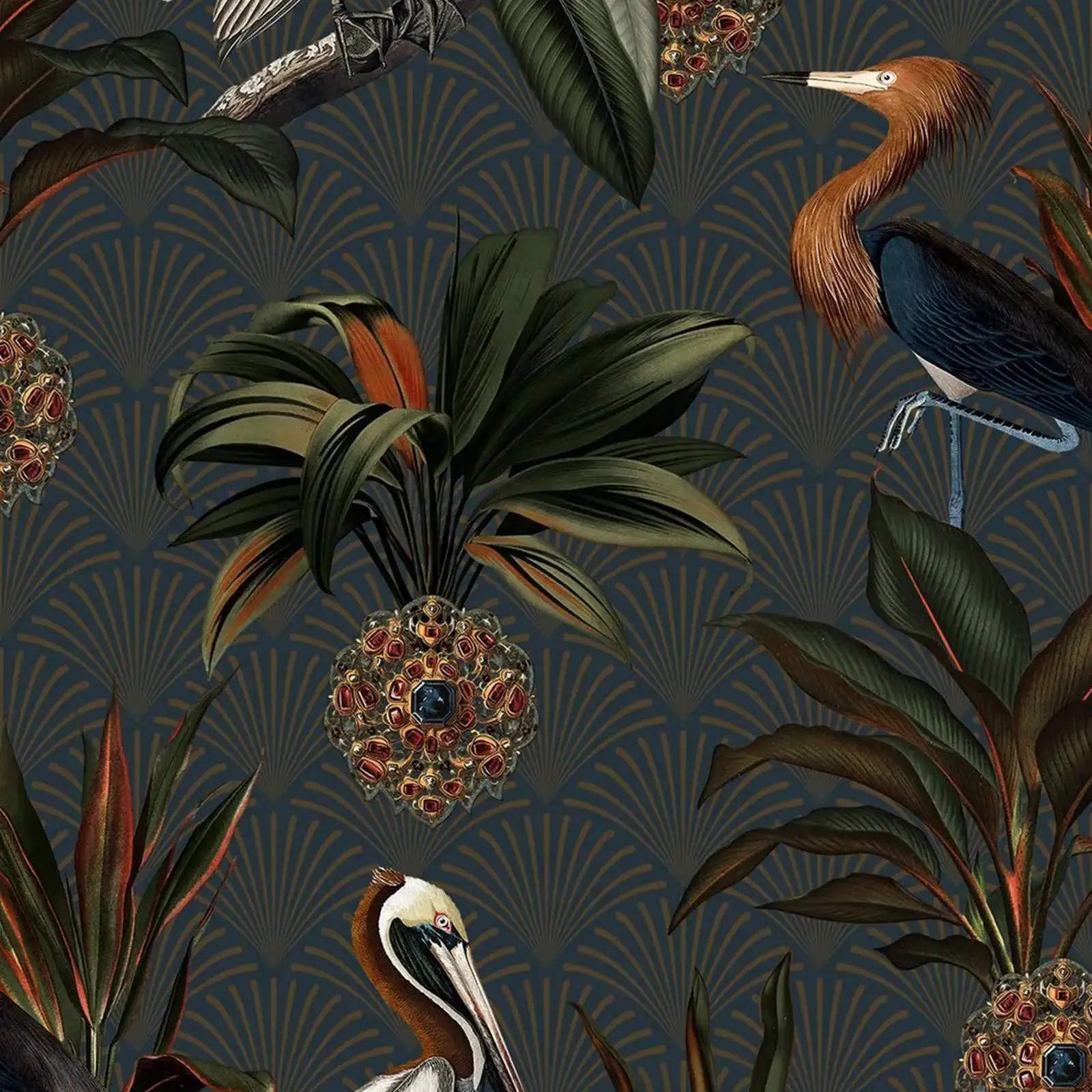 

Luxuriou apphire Birds wallpaper Wallpaper with light and shimmer effect, Peel and Stick and Traditional Wallpaper