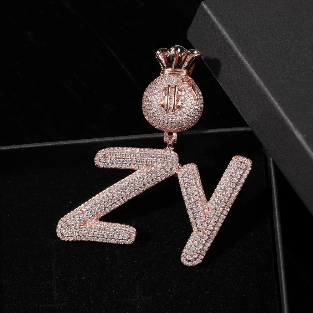 Custom Iced Out Money Bag Bail Letter Pendant Personalized Dollar  Sign Letter Necklace Chain Charm Hip Hop Jewelry Gift For Him