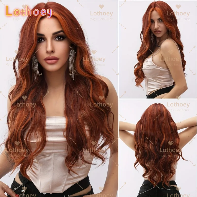 Long, Curly Bronze Highlights Lace Front Wig  Casual Style, Natural Look, Everyday Wear  Humen Hair Wig Cosplay