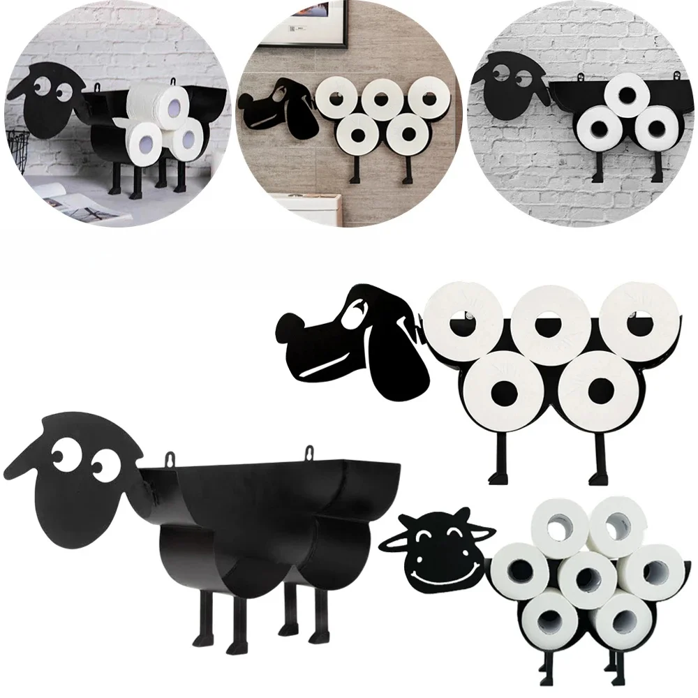 Metalen Schapen Toiletpapierrolhouder Zwart Keukenpapier Standaard Voor Toiletpapierhouder Diervorm Decoratief Toiletpapierrek - afbeelding 2