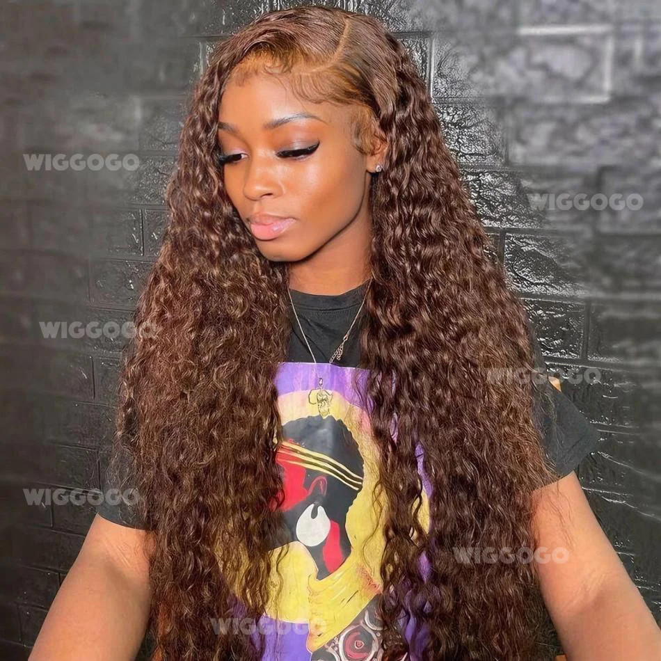 

Wiggogo Curly Wigs Chocolate Brown Human Hair 13X4 13X6 Hd Lace Frontal Wig Colored Water Wave Lace Front Wig For Women 30 Inch