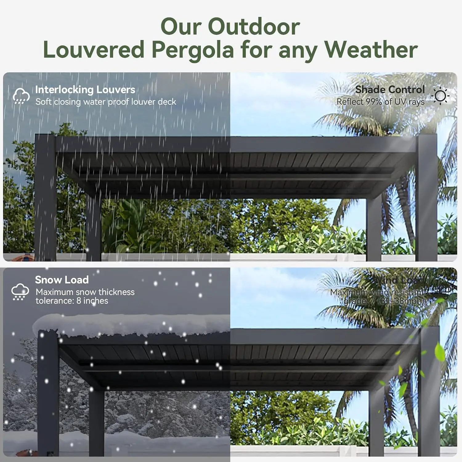 Aoxun 10x10FT Louvered Aluminum Pergola Adjustable Roof Metal Pergola for Decks Gardens Backyards Easy Assembly Gray