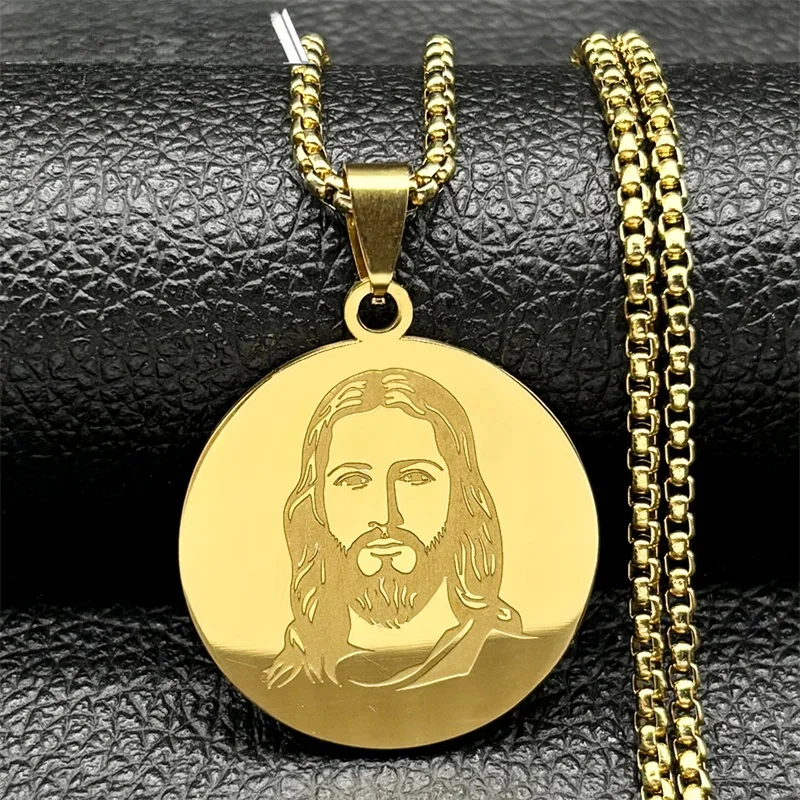 Chrześcijański Bóg Jezus Medal Naszyjnik dla kobiet Mężczyźni Stal nierdzewna Złoty Srebrny Kolor Święta Modlitwa Łańcuch Biżuteria colar masculino — zdjęcie 2