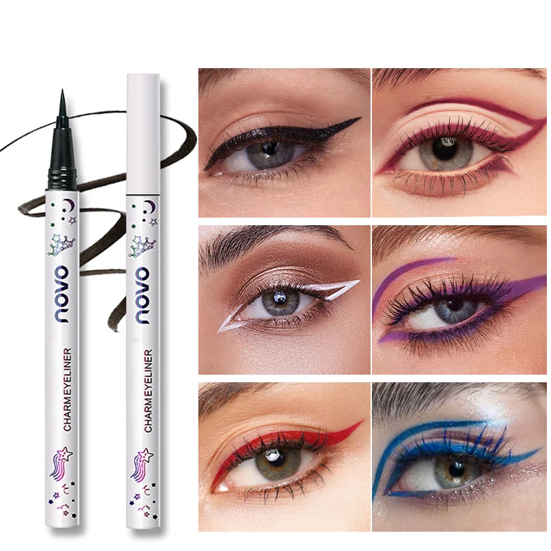 محدد عيون سائل بـ 8 ألوان - فرشاة فائقة الدقة، مقاومة للتلطخ، مقاومة للماء تدوم طويلاً، سريعة الجفاف، تصميم فني للعين #1