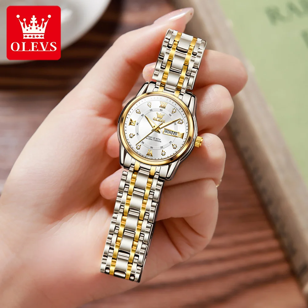 OLEVS 5513 Quartz Watch for Women Diamond Luxury Elegance Calendar  Stainless steel Waterproof Ladies Watch Christmas Gift
