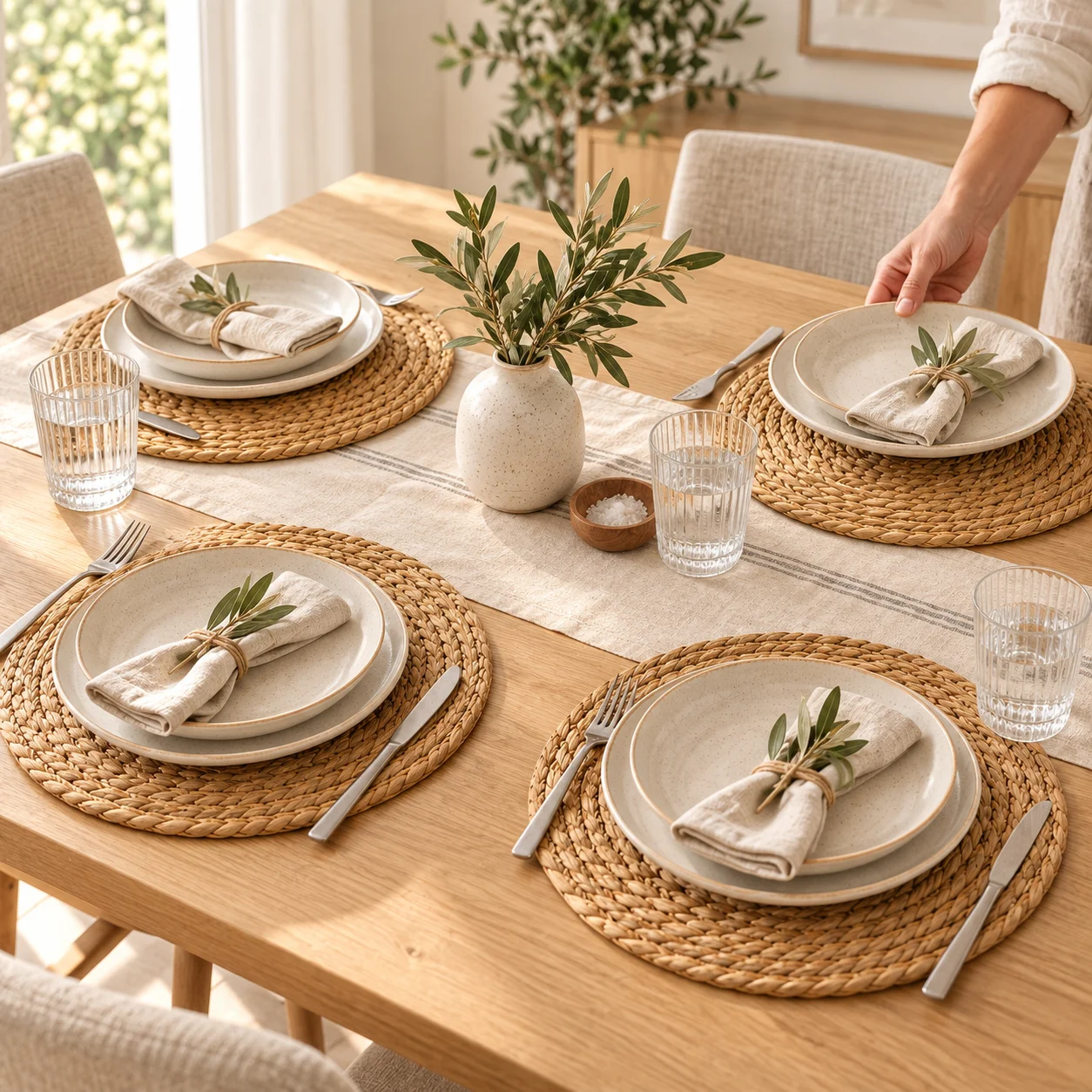 Natural Grass Woven Round Placemat 4Pcs Set 15cm 25cm Braided Table Mat Coiled Weave for Dining Kitchen Home Decor Brown