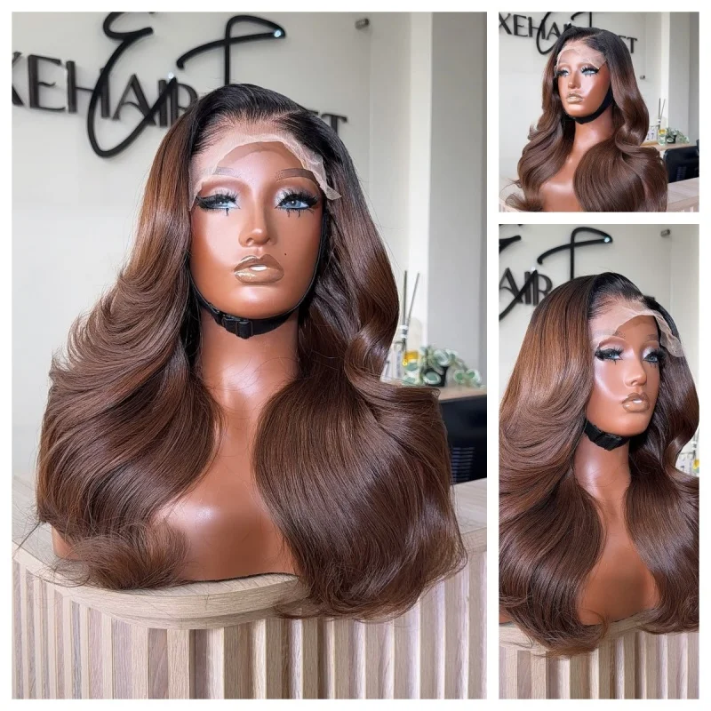 

Lothoey Natural hair wig Wavy 1b/Chocolate Brown Human Hair Wigs 13x6 HD Full Lace Frontal Wig 250% Pre Plucked SkinLike HD Lace