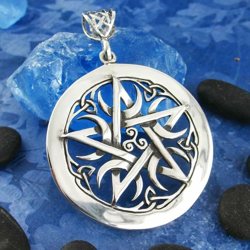 Crescent Moons Pentacle Necklace Pendant Wiccan Accessories Fashion Pagan Large Pentagram Witch Woman Man Witchcraft GothicWicca view 3