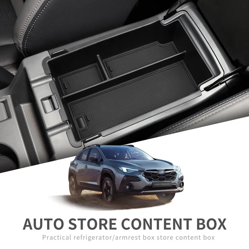 صندوق تخزين السيارة لسوبارو Crosstrek GU 2024 ~ 2026 2025 حصيرة مطاطية ABS مسند الذراع وحدة التحكم المركزية أشتات درج منظم ملحقات