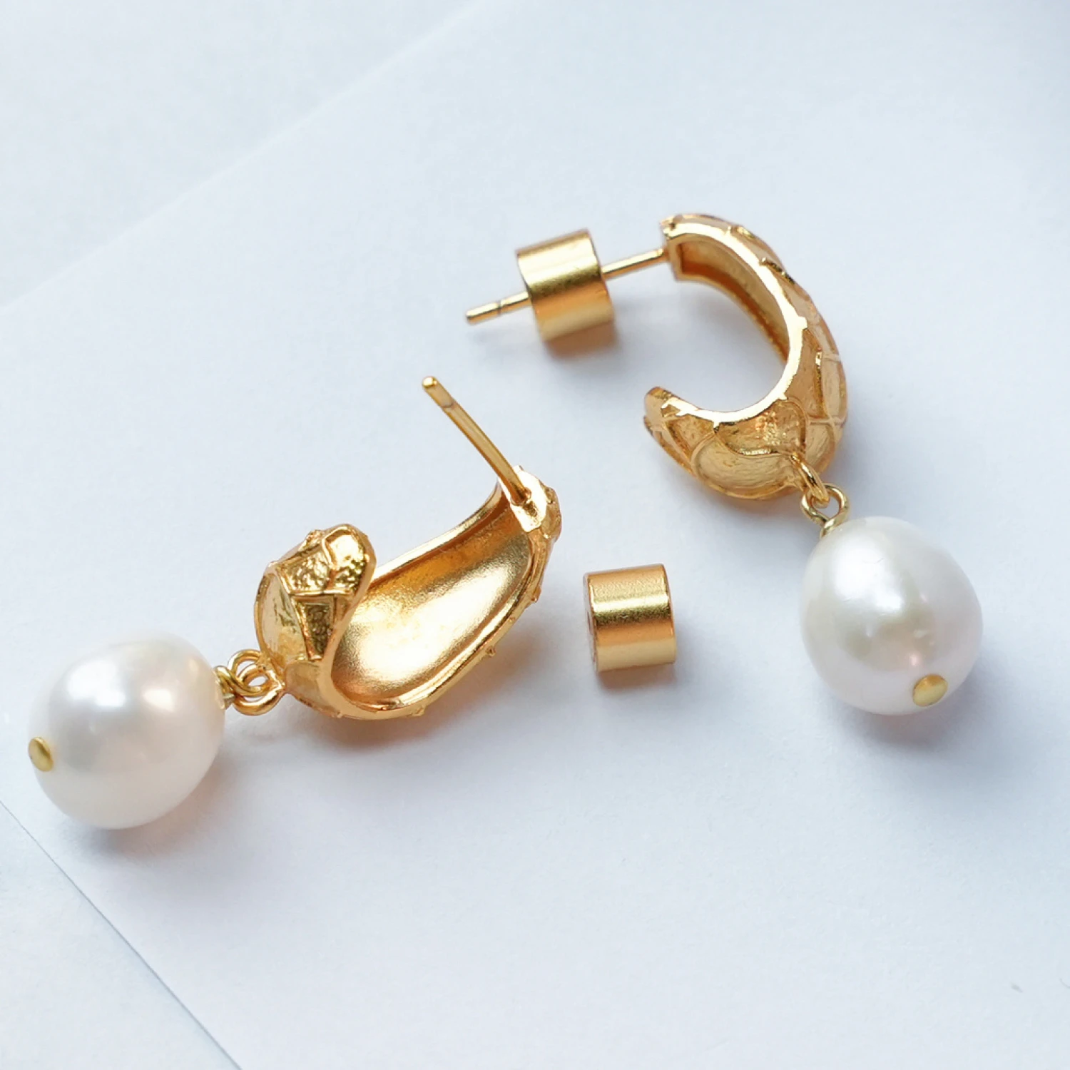 YAJUNIEL Natural Freshwater Pearl Dangle Earrings for Women 24K Real Gold Plated Textured Statement Earrings Jewelry Gift