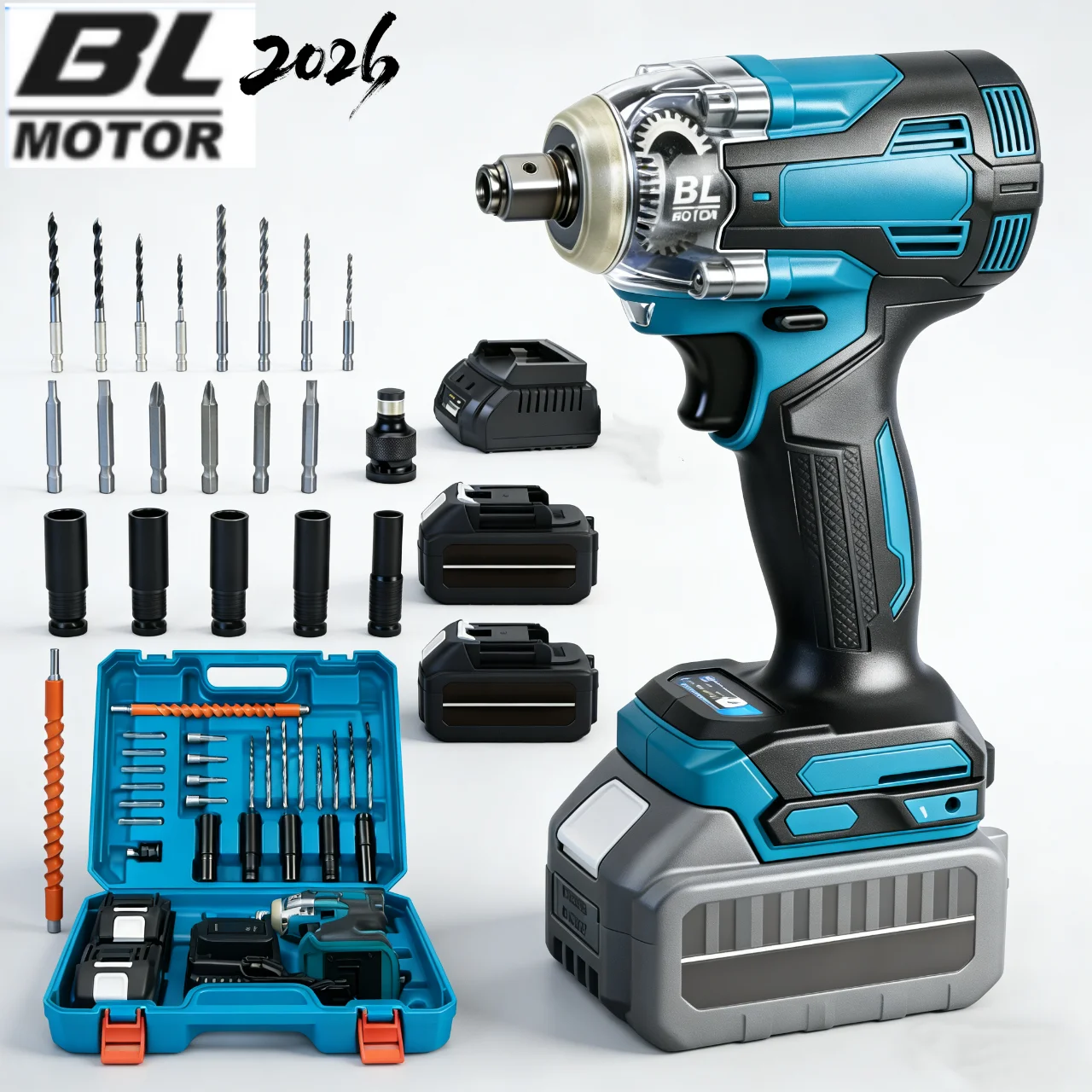 1200 Nm elektrische slagmoersleutel met hoog koppel, 1/2 inch boorset, compatibel met Makita 18V accu
