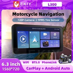 EKIY 6,3 pulgadas IP67 impermeable motocicleta GPS navegación inalámbrica Carplay Android Auto DVR unidad grabadora Moto Monitor WIFI