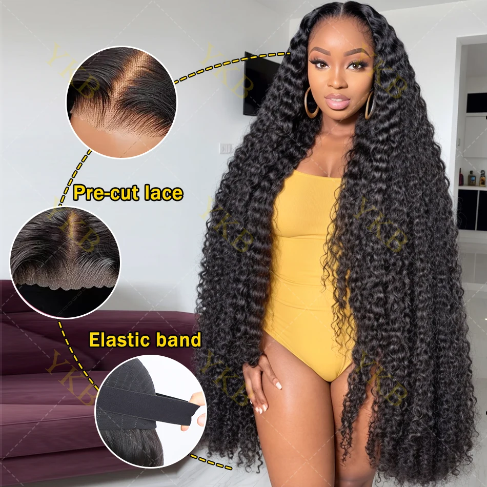 YKB 200% 30 40 Inch HD 13x6 Curly Wigs Human Hair Loose Deep Wave Glueless Preplucked 13x4  Lace Front Wig 6x6 Closure For Women