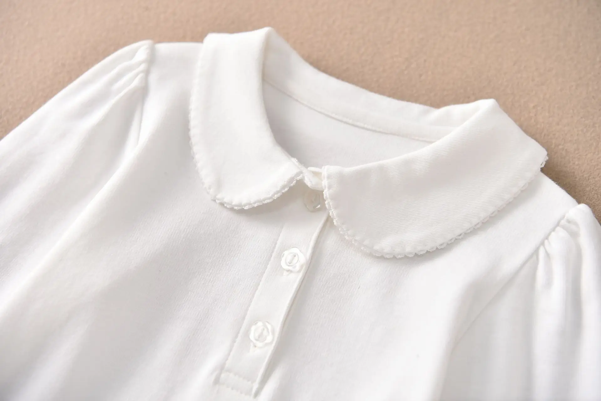 Girls Cotton Polo Shirt Children White Long-sleeved T-shirt Loose Breathable Size 90-170