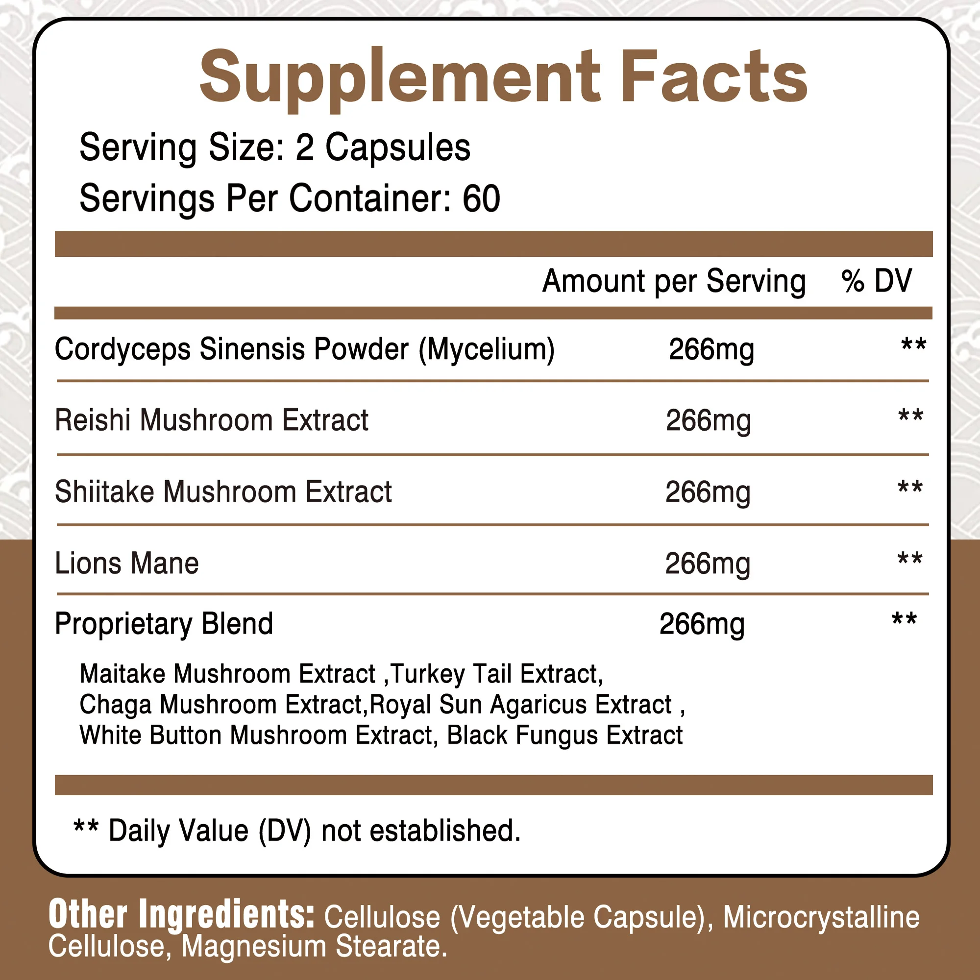 Mushroom Complex Capsules - Support Focus & Brain & Memory Function - Immune & Nervous System Support - 120 Capsules