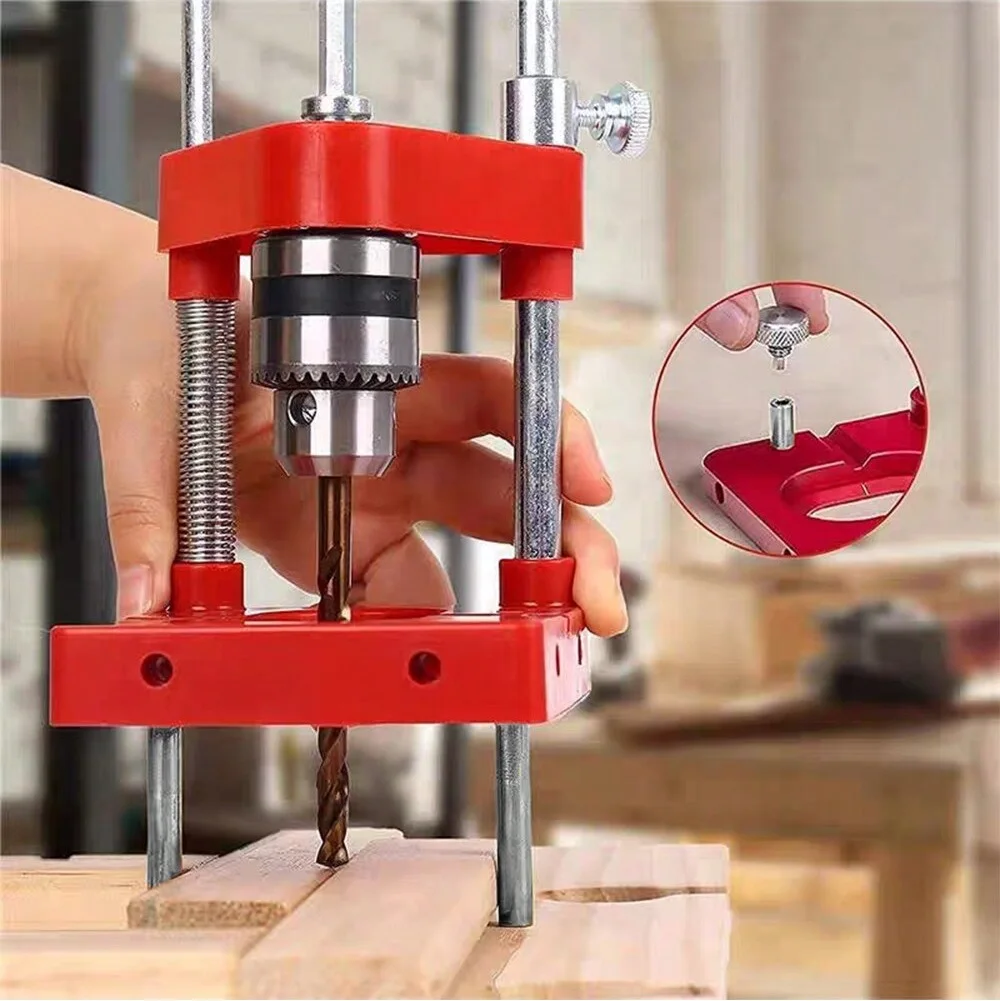 Woodworking Drill Locator Adjustable Punch Locator Hole Drill Guide Drilling Template Guide Tool Alloy Steel Bar Plastic Base
