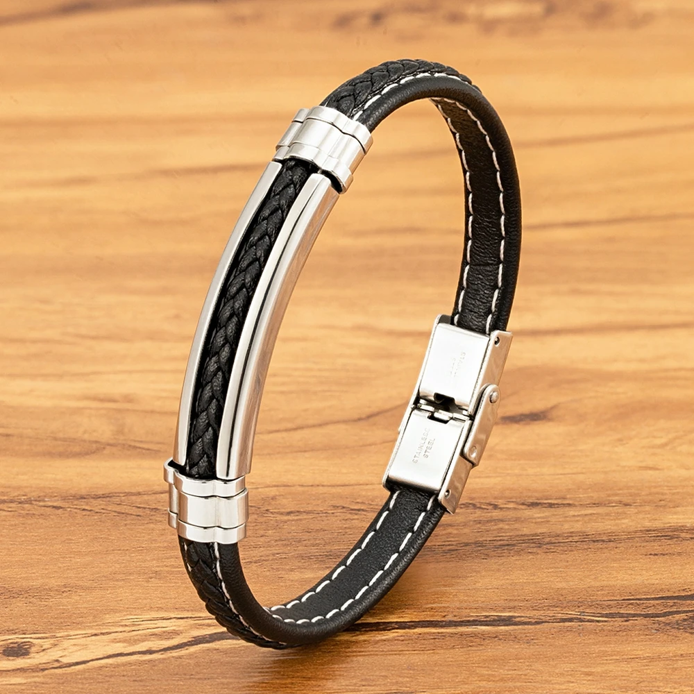 TYO Fashion Woven Genuine Leather Metal Stainless Steel Safety Buckle Bracelet Men Bangle Accessory Daily Wear Gift Dropshipping — zdjęcie 4