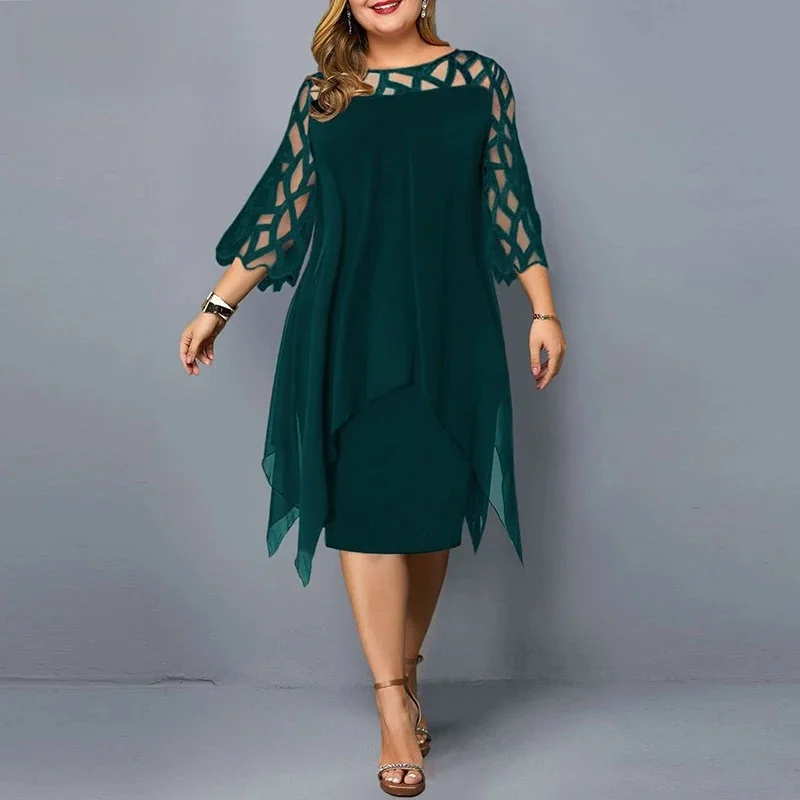 Moda Szyfonowa Wydrążona Luźna Sukienka Casualowa Kobiety 2025 Lato Plus Size Odzież Damska Sukienki Damskie 4XL 5XL 6XL Robe Femme — zdjęcie 2