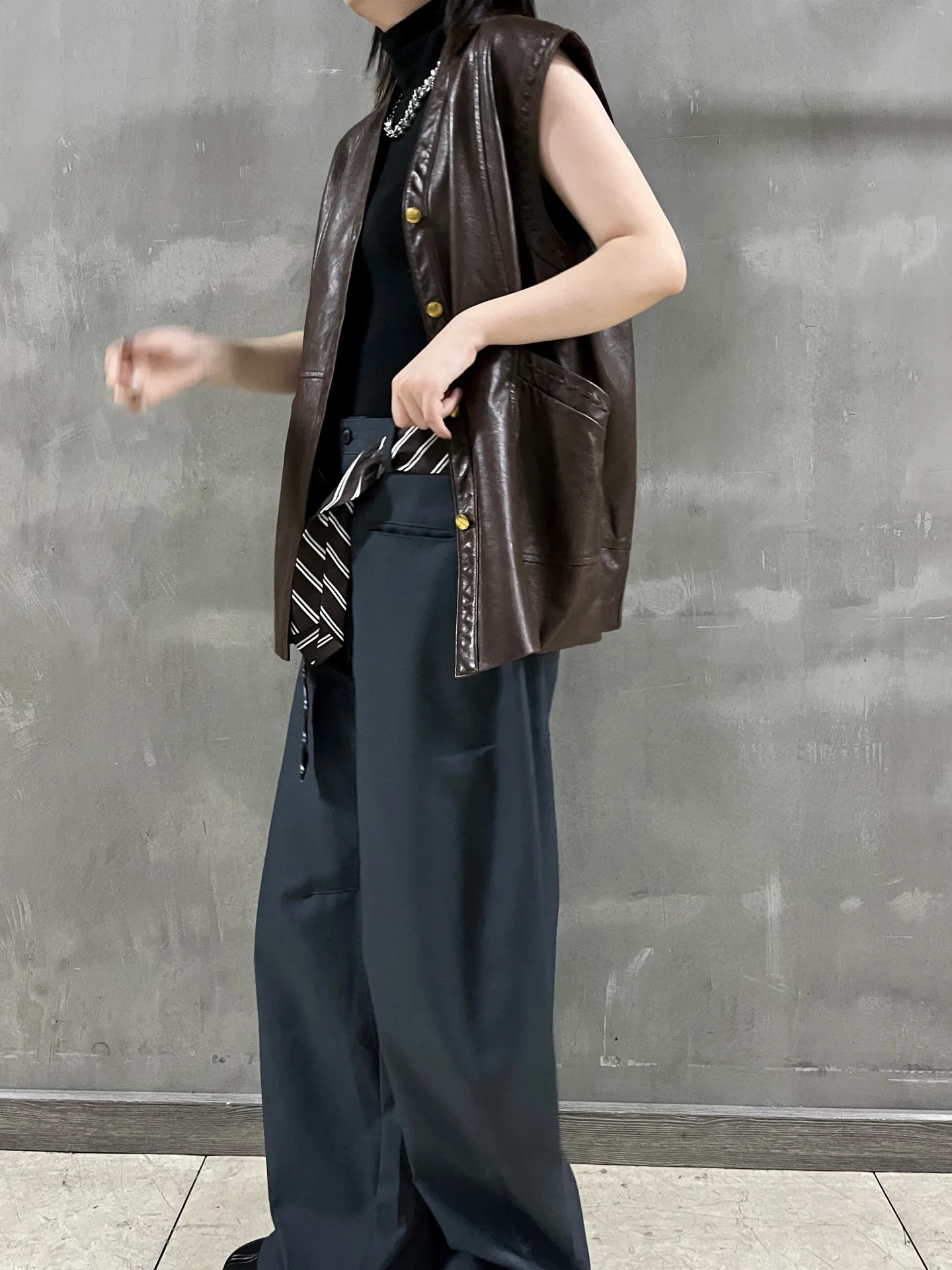 Autumn women's elegant minimal fashionable genuine leather sheepskin vest