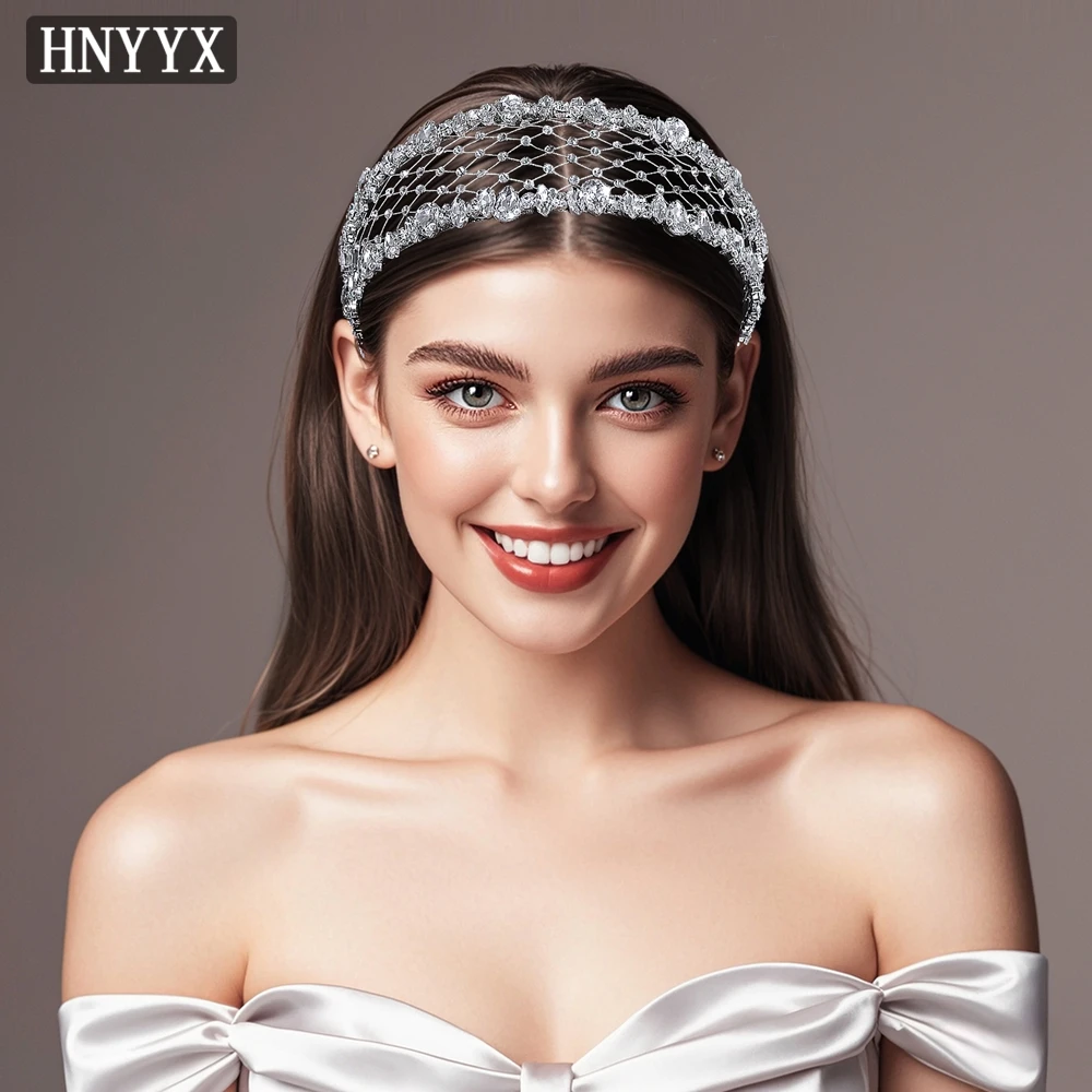 HNYYX-Barroco cristal cabeça banda, geométrica brilhante cabelo aro, malha acessórios de moda, casamento noiva, princesa, A161