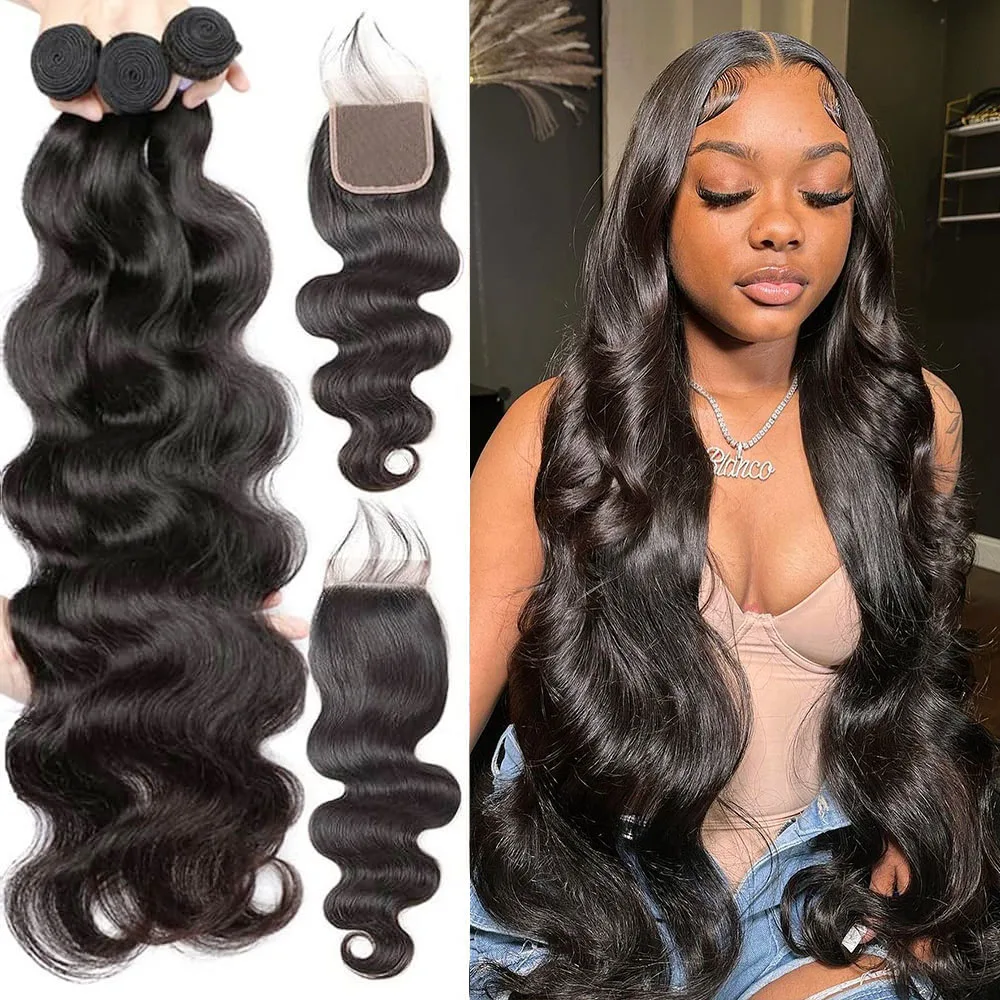 30 Inch Body Wave Bundles with HD Lace Closure Brazilian Double Drawn Raw Human Hair Bundles with Closure Bundles with Closure