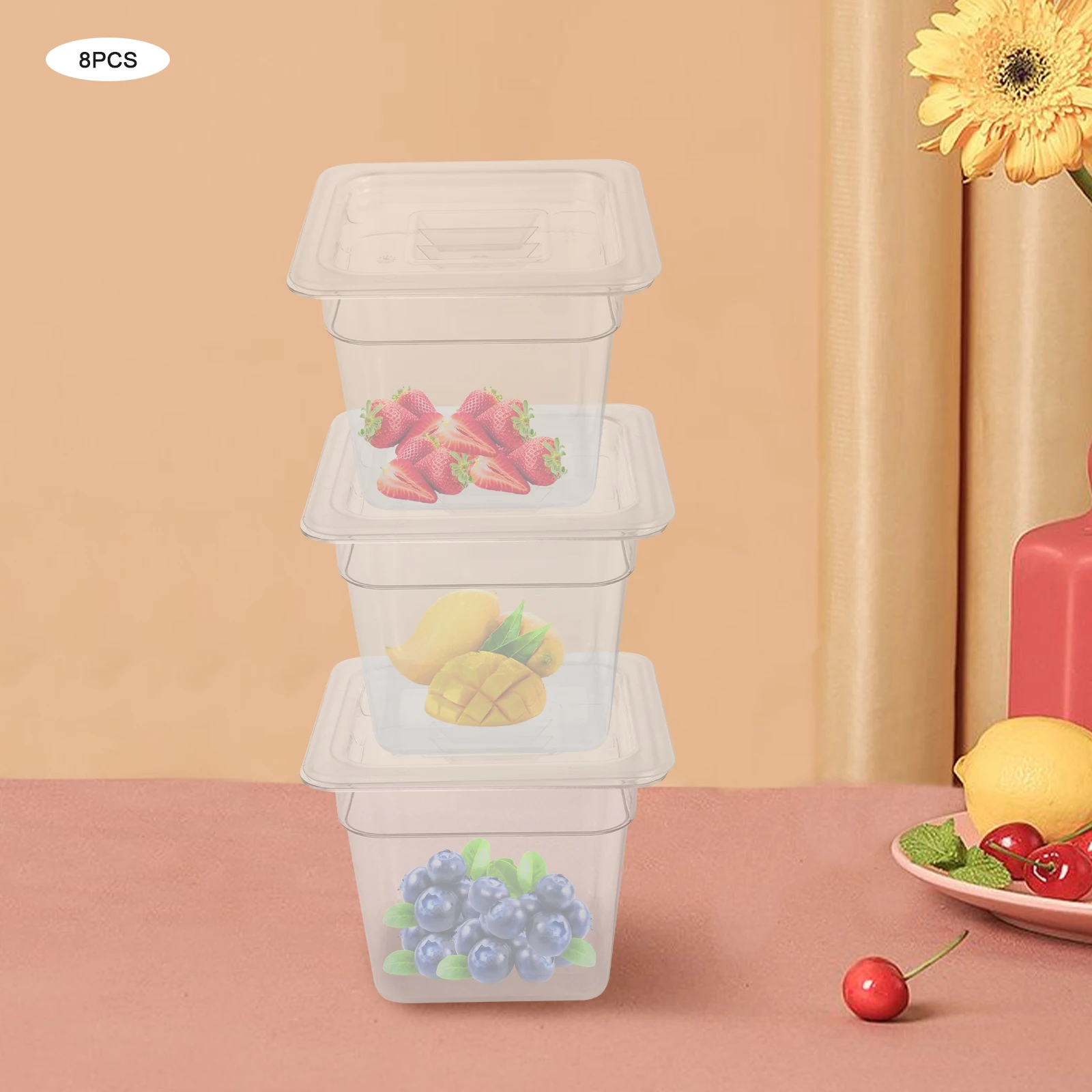 Pack Of 8 Clear Food Pan,PC Square Food Storage Containers With Lids,1/6 Food Pans For Kitchen Restaurant Food Prep
