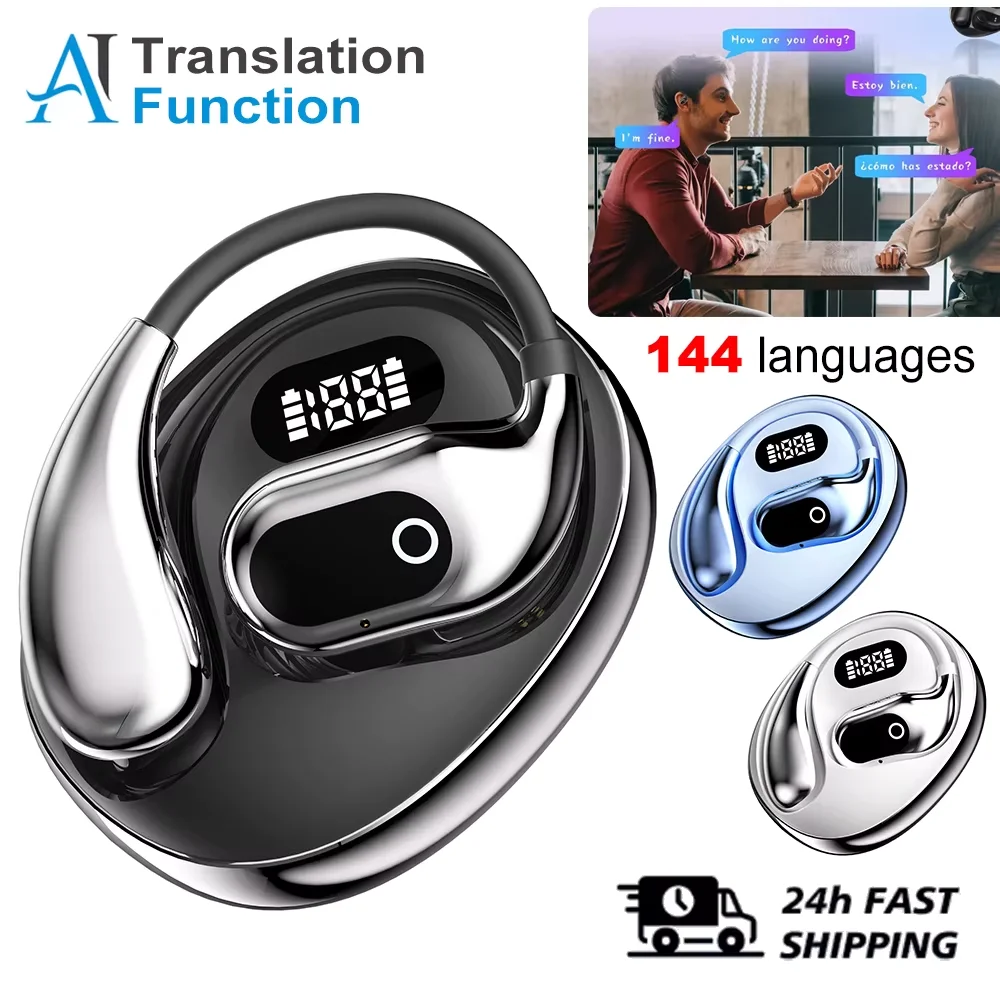 144-Language AI Translator Headphones Bluetooth 5.3 Wireless Two-Way Real-Time Translation For Business Global Travelers Earbuds