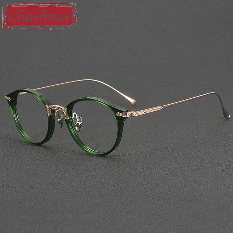 Chashma Prescription Glasses Men Round Design Acetate Titanium Eyeglasses Frames Optical Eyewear for Recipe Women Spectacles