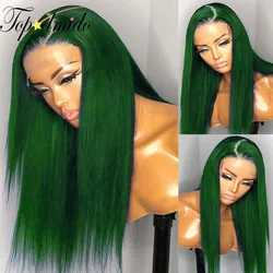 Topodmido Dark Matcha Green Color 13x4 Lace Front Wig wiht Baby Hair 4x4 Brazilian Hair Closure Wig with Natural Hairline